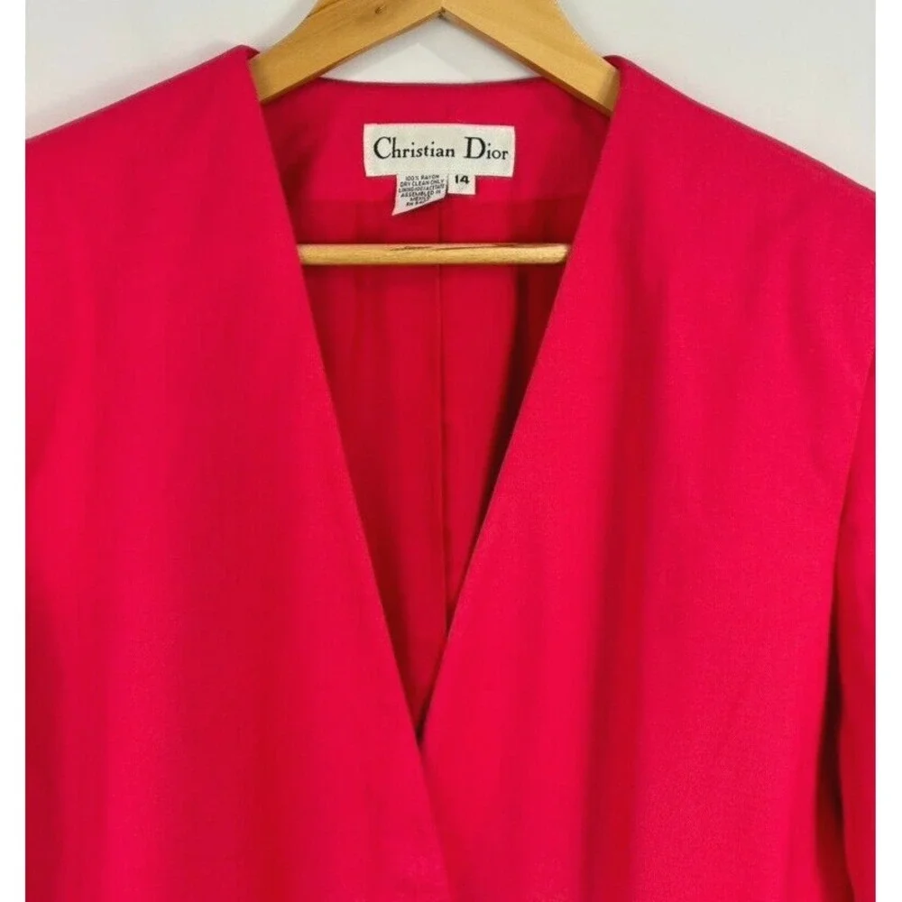 VTG Christian Dior Pink Jacket Blazer Sz 14 One Button Pockets Shoulder Pads